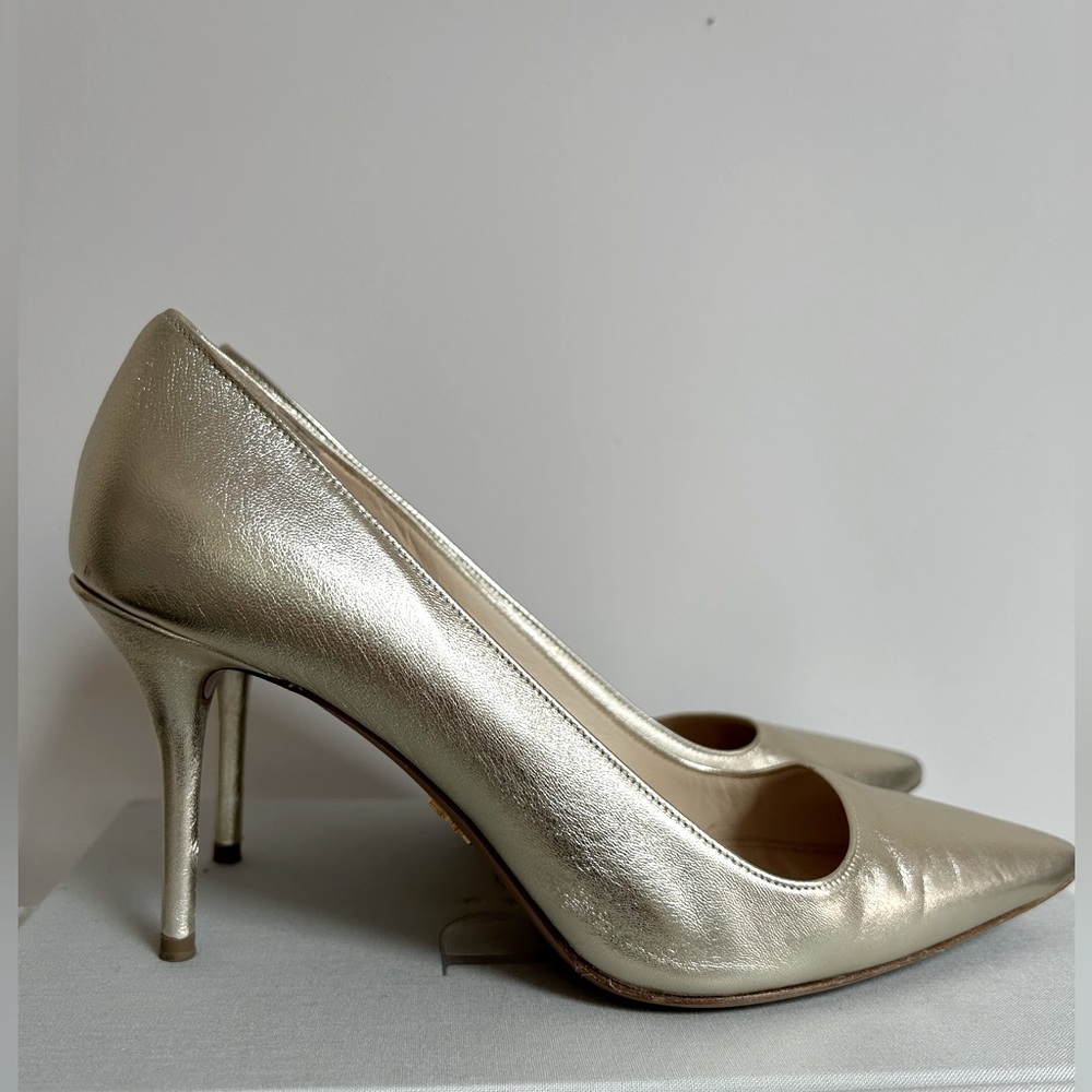 Champagne Gold Prada Leather Pumps